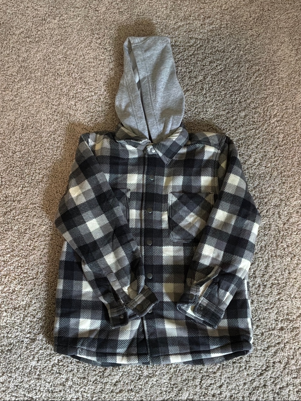 Kids Black & White Plaid Hooded Shacket